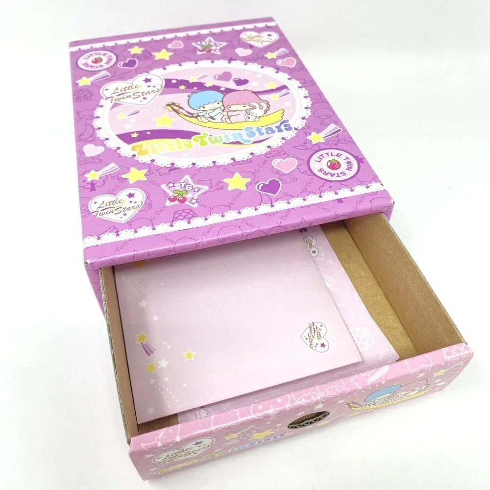 Rare Vintage Little Twin Stars Letter Writing Set Cardboard Drawer Box Preowned